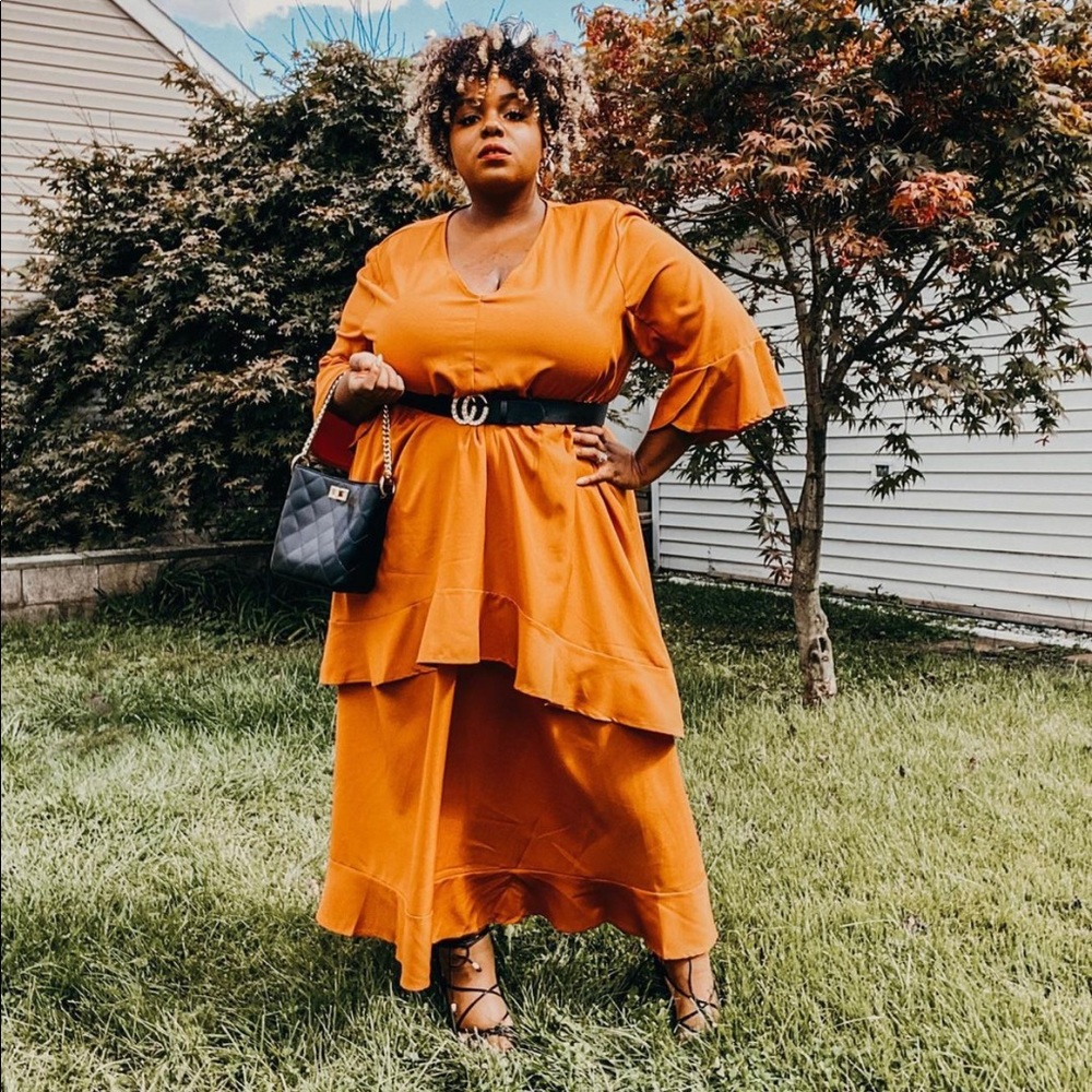 Rust Ruffle Maxi Dress